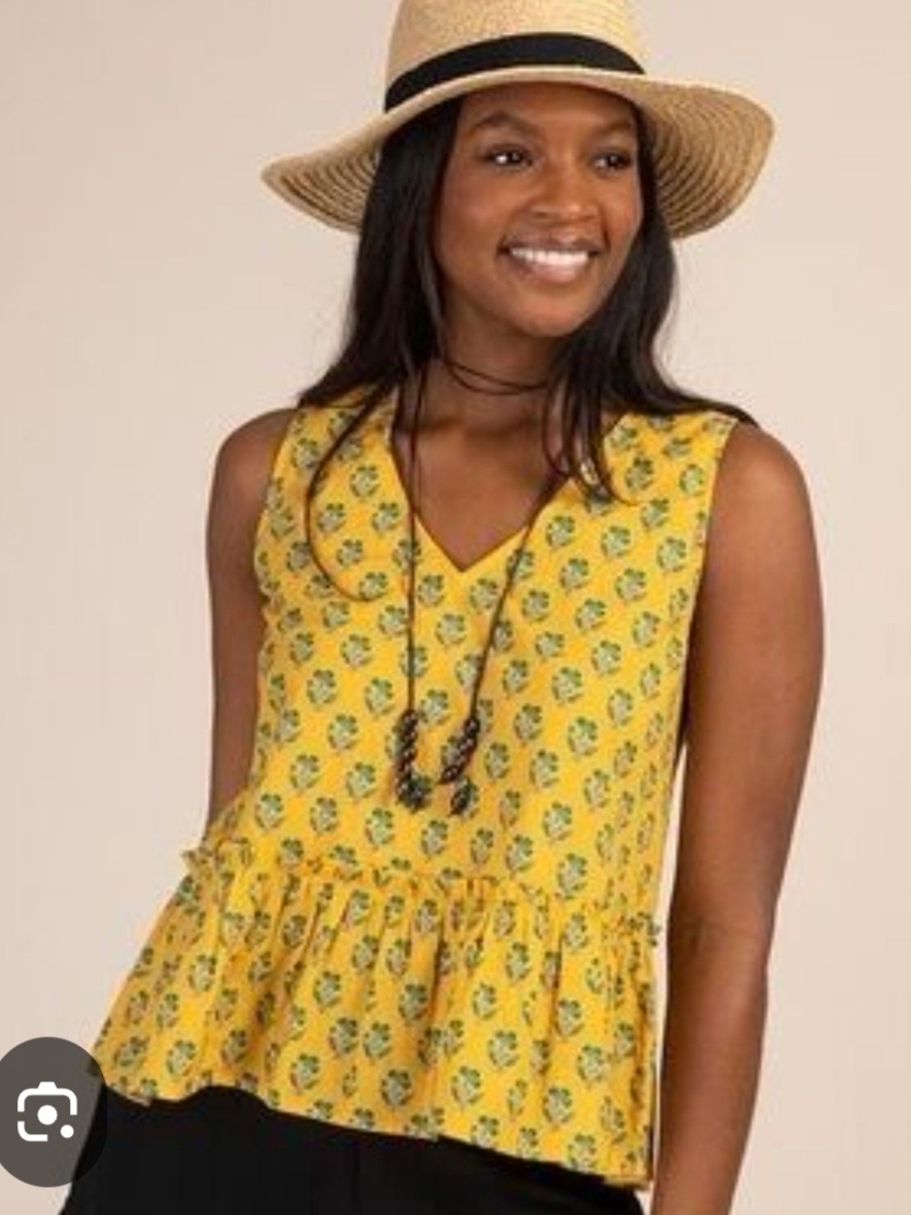 O NATURAL LIFE Yellow Floral Sleeveless Peplum Camisole Medium